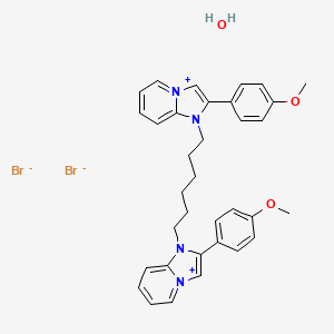 molecular formula C34H38Br2N4O3 B12763785 1H-Imidazo(1,2-a)pyridin-4-ium, 1,1'-hexamethylenebis(2-(p-methoxyphenyl)-, dibromide, monohydrate CAS No. 93845-65-9