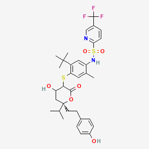 molecular formula C33H39F3N2O6S2 B12763861 2-Pyridinesulfonamide, N-(4-(((6R)-5,6-dihydro-4-hydroxy-6-(2-(4-hydroxyphenyl)ethyl)-6-(1-methylethyl)-2-oxo-2H-pyran-3-yl)thio)-5-(1,1-dimethylethyl)-2-methylphenyl)-5-(trifluoromethyl)- CAS No. 263842-60-0