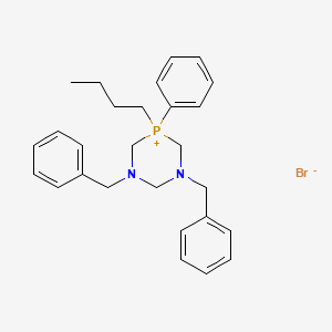 molecular formula C27H34BrN2P B12763942 1,3-Dibenzyl-5-phenyl-5-n-butyl-1,3,5-diazaphosphorinanium bromide CAS No. 85684-46-4