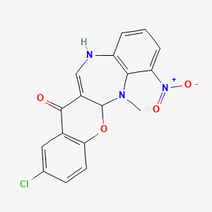 molecular formula C17H12ClN3O4 B12763964 6,11-Dihydro-2-chloro-6-methyl-7-nitro-(1)benzopyrano(2,3-b)(1,5)benzodiazepin-13(5ah)-one CAS No. 119707-41-4