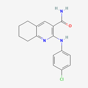 molecular formula C16H16ClN3O B12763998 3-Quinolinecarboxamide, 5,6,7,8-tetrahydro-2-((4-chlorophenyl)amino)- CAS No. 117052-12-7