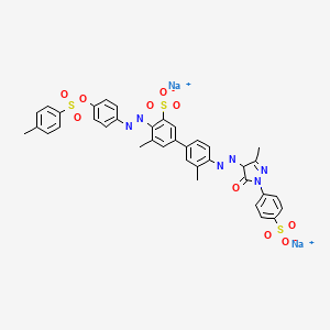 Disodium 4'-((4,5-dihydro-3-methyl-5-oxo-1-(4-sulphonatophenyl)-1H-pyrazol-4-yl)azo)-3',5-dimethyl-4-((4-(((4-methylphenyl)sulphonyl)oxy)phenyl)azo)(1,1'-biphenyl)-3-sulphonate