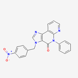 molecular formula C22H15N5O3 B12766209 4H-Imidazo(4,5-c)(1,8)naphthyridin-4-one, 3,5-dihydro-3-(2-hydroxypropyl)-5-phenyl-, hydrate CAS No. 139482-43-2