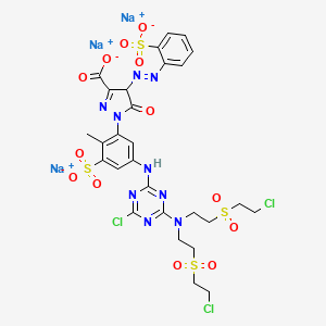 Trisodium 1-(5-((4-(bis(2-((2-chloroethyl)sulphonyl)ethyl)amino)-6-chloro-1,3,5-triazin-2-yl)amino)-2-methyl-3-sulphonatophenyl)-4,5-dihydro-5-oxo-4-((2-sulphonatophenyl)azo)-1H-pyrazole-3-carboxylate