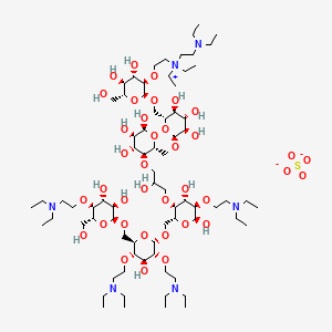 2-[(2S,3R,4S,5S,6R)-2-[[(2R,3S,4S,5R,6S)-6-[[(2R,3S,4R,5R,6S)-3-[3-[(2R,3S,4S,5R,6S)-2-[[(2S,3R,4S,5S,6R)-3,5-bis[2-(diethylamino)ethoxy]-6-[[(2S,3R,4R,5S,6R)-5-[2-(diethylamino)ethoxy]-3,4-dihydroxy-6-(hydroxymethyl)oxan-2-yl]oxymethyl]-4-hydroxyoxan-2-yl]oxymethyl]-5-[2-(diethylamino)ethoxy]-4,6-dihydroxyoxan-3-yl]oxy-2-hydroxypropoxy]-4,5,6-trihydroxyoxan-2-yl]methoxy]-3,4,5-trihydroxyoxan-2-yl]methoxy]-4,5-dihydroxy-6-(hydroxymethyl)oxan-3-yl]oxyethyl-[2-(diethylamino)ethyl]-diethylazanium;sulfate