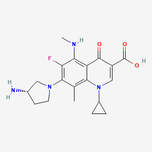 molecular formula C19H23FN4O3 B12768309 7-((S)-3-Amino-1-pyrrolidinyl)-1-cyclopropyl-6-fluoro-1,4-dihydro-8-methyl-5-dimethylamino-4-oxoquinoline-3-carboxylic acid CAS No. 178173-88-1