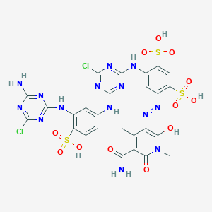 1,3-Benzenedisulfonic acid, 4-((5-(aminocarbonyl)-1-ethyl-1,6-dihydro-2-hydroxy-4-methyl-6-oxo-3-pyridinyl)azo)-6-((4-((3-((4-amino-6-chloro-1,3,5-triazin-2-yl)amino)-4-sulfophenyl)amino)-6-chloro-1,3,5-triazin-2-yl)amino)-