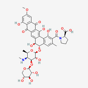 D-Proline, 1-((5-((4,6-dideoxy-4-(methylamino)-3-O-beta-D-xylopyranosyl-beta-D-galactopyranosyl)oxy)-5,6,8,13-tetrahydro-1,6,9,14-tetrahydroxy-11-methoxy-3-methyl-8,13-dioxobenzo(a)naphthacen-2-yl)carbonyl)-, (5S-trans)-