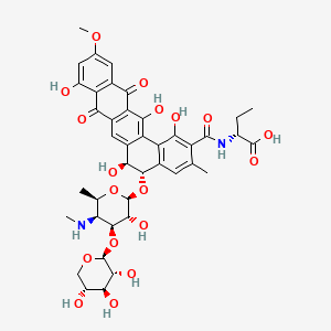 Butanoic acid, 2-(((5-((4,6-dideoxy-4-(methylamino)-3-O-beta-D-xylopyranosyl-beta-D-galactopyranosyl)oxy)-5,6,8,13-tetrahydro-1,6,9,14-tetrahydroxy-11-methoxy-3-methyl-8,13-dioxobenzo(a)naphthacen-2-yl)carbonyl)amino)-, (5S-(2(S*),5alpha,6beta))-