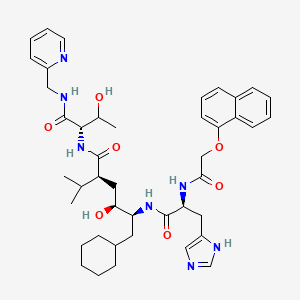 molecular formula C43H57N7O7 B12768610 Noa-His-CVA-Thr-Amp CAS No. 146363-71-5