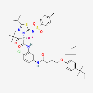 1,3,4-Thiadiazole-3(2H)-acetamide, N-(5-((4-(2,4-bis(1,1-dimethylpropyl)phenoxy)-1-oxobutyl)amino)-2-chlorophenyl)-alpha-(2,2-dimethyl-1-oxopropyl)-5-(1-methylethyl)-2-(((4-methylphenyl)sulfonyl)imino)-, ion(1-), potassium