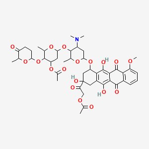 5,12-Naphthacenedione, 7,8,9,10-tetrahydro-10-((4-O-(3-O-acetyl-2,6-dideoxy-4-O-((2R-trans)-tetrahydro-6-methyl-5-oxo-2H-pyran-2-yl)-alpha-L-lyxo-hexopyranosyl)-2,3,6-trideoxy-3-(dimethylamino)-alpha-L-lyxo-hexopyranosyl)oxy)-8-((acetyloxy)acetyl)-1-methoxy-6,8,11-trihydroxy-, (8S-cis)-