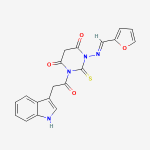 4,6(1H,3H)-Pyrimidinedione, dihydro-1-((2-furanylmethylene)amino)-3-(1H-indol-3-ylacetyl)-2-thioxo-