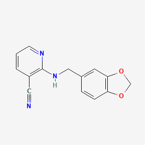 molecular formula C14H11N3O2 B1276986 2-[(1,3-Benzodioxol-5-ylmethyl)amino]nicotinonitrile CAS No. 890094-35-6