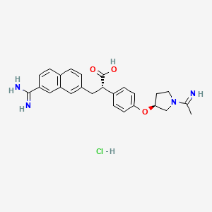 molecular formula C26H29ClN4O3 B12769880 (2S)-3-(7-carbamimidoylnaphthalen-2-yl)-2-[4-[(3S)-1-ethanimidoylpyrrolidin-3-yl]oxyphenyl]propanoic acid;hydrochloride CAS No. 150611-80-6