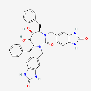 molecular formula C35H34N6O5 B12769925 2H-Benzimidazol-2-one, 5,5'-(((4R,5S,6S,7R)-tetrahydro-5,6-dihydroxy-2-oxo-4,7-bis(phenylmethyl)-1H-1,3-diazepine-1,3(2H)-diyl)bis(methylene))bis(1,3-dihydro- CAS No. 187275-06-5