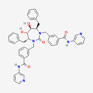 molecular formula C45H42N6O5 B12769968 Benzamide, 3,3'-(((4R,5S,6S,7R)-tetrahydro-5,6-dihydroxy-2-oxo-4,7-bis(phenylmethyl)-1H-1,3-diazepine-1,3(2H)-diyl)bis(methylene))bis(N-3-pyridinyl- CAS No. 183854-19-5