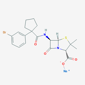 molecular formula C20H22BrN2NaO4S B127714 Sodium;(2S,5R,6R)-6-[[1-(3-bromophenyl)cyclopentanecarbonyl]amino]-3,3-dimethyl-7-oxo-4-thia-1-azabicyclo[3.2.0]heptane-2-carboxylate CAS No. 143407-70-9