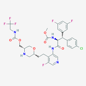 Carbamic acid, N-((1S,2S)-2-(4-chlorophenyl)-2-(3,5-difluorophenyl)-1-(((5-fluoro-4-(2-((2R,5S)-5-(((((2,2,2-trifluoroethyl)amino)carbonyl)oxy)methyl)-2-morpholinyl)ethyl)-3-pyridinyl)amino)carbonyl)ethyl)-, methyl ester