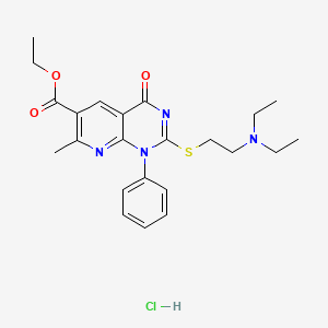 molecular formula C23H29ClN4O3S B12771794 Pyrido(2,3-d)pyrimidine-6-carboxylic acid, 1,4-dihydro-2-((2-(diethylamino)ethyl)thio)-7-methyl-4-oxo-1-phenyl-, ethyl ester, monohydrochloride CAS No. 131511-64-3