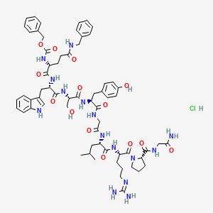 benzyl N-[(2R)-1-[[(2S)-1-[[(2S)-1-[[(2S)-1-[[2-[[(2S)-1-[[(2S)-1-[(2S)-2-[(2-amino-2-oxoethyl)carbamoyl]pyrrolidin-1-yl]-5-(diaminomethylideneamino)-1-oxopentan-2-yl]amino]-4-methyl-1-oxopentan-2-yl]amino]-2-oxoethyl]amino]-3-(4-hydroxyphenyl)-1-oxopropan-2-yl]amino]-3-hydroxy-1-oxopropan-2-yl]amino]-3-(1H-indol-3-yl)-1-oxopropan-2-yl]amino]-5-(benzylamino)-1,5-dioxopentan-2-yl]carbamate;hydrochloride