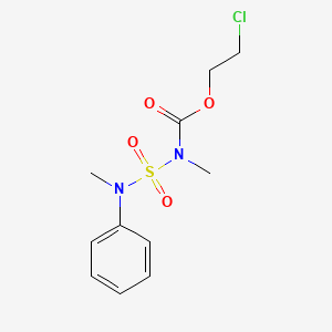 molecular formula C11H15ClN2O4S B12771826 Carbamic acid, methyl((methylphenylamino)sulfonyl)-, 2-chloroethyl ester CAS No. 116943-77-2