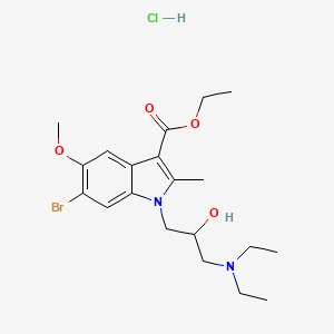 molecular formula C20H30BrClN2O4 B12771858 1H-Indole-3-carboxylic acid, 6-bromo-1-(3-(diethylamino)-2-hydroxypropyl)-5-methoxy-2-methyl-, ethyl ester, monohydrochloride CAS No. 120342-37-2