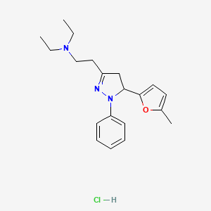 molecular formula C20H28ClN3O B12771861 Pyrazoline, 3-(2-(diethylamino)ethyl)-5-(5-methyl-2-furyl)-1-phenyl-, hydrochloride CAS No. 102129-23-7