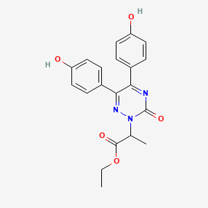 molecular formula C20H19N3O5 B12771866 Ethyl 5,6-bis(4-hydroxyphenyl)-alpha-methyl-3-oxo-1,2,4-triazine-2(3H)-acetate CAS No. 108734-79-8