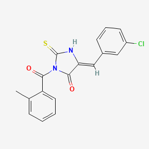 molecular formula C18H13ClN2O2S B12771938 5-((3-Chlorophenyl)methylene)-3-(2-methylbenzoyl)-2-thioxo-4-imidazolidinone CAS No. 112806-22-1