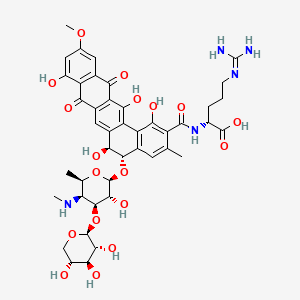 D-Arginine, N2-((5-((4,6-dideoxy-4-(methylamino)-3-O-beta-D-xylopyranosyl-beta-D-galactopyranosyl)oxy)-5,6,8,13-tetrahydro-1,6,9,14-tetrahydroxy-11-methoxy-3-methyl-8,13-dioxobenzo(a)naphthacen-2-yl)carbonyl)-, (5S-trans)-