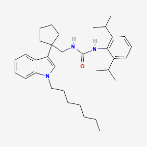 molecular formula C34H49N3O B12772063 Urea, N-(2,6-bis(1-methylethyl)phenyl)-N'-((1-(1-heptyl-1H-indol-3-yl)cyclopentyl)methyl)- CAS No. 145131-36-8