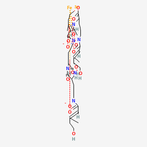 molecular formula C35H53FeN6O14 B12772099 [(E)-5-[3-[5-[3-[[(E)-5-hydroxy-3-methylpent-2-enoyl]-oxidoamino]propyl]-3,6-dioxopiperazin-2-yl]propyl-oxidoamino]-3-methyl-5-oxopent-3-enyl] 2-acetamido-5-[[(E)-4,5-dihydroxy-3-methylpent-2-enoyl]-oxidoamino]pentanoate;iron(3+) 