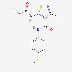 molecular formula C15H17N3O2S2 B12772135 4-Isothiazolecarboxamide, 3-methyl-N-(4-(methylthio)phenyl)-5-((1-oxopropyl)amino)- CAS No. 154807-55-3