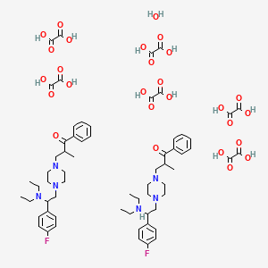 3-[4-[2-(diethylamino)-2-(4-fluorophenyl)ethyl]piperazin-1-yl]-2-methyl-1-phenylpropan-1-one;oxalic acid;hydrate