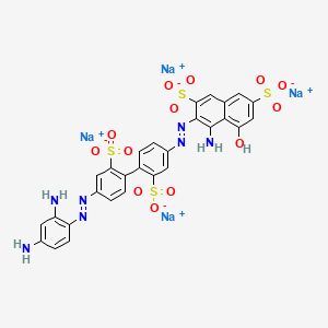 molecular formula C28H19N7Na4O13S4 B12772287 4-Amino-3-((4'-((2,4-diaminophenyl)azo)-2,2'-disulpho(1,1'-biphenyl)-4-yl)azo)-5-hydroxynaphthalene-2,7-disulphonic acid, sodium salt CAS No. 83221-65-2