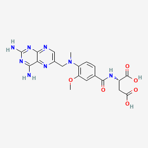 molecular formula C20H22N8O6 B12772341 Aspartic acid, N-(4-(((2,4-diamino-6-pteridinyl)methyl)methylamino)-3-methoxybenzoyl)-, L- CAS No. 82144-28-3