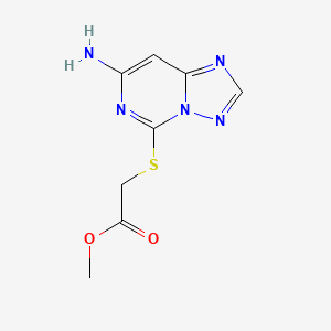 molecular formula C8H9N5O2S B12772403 Acetic acid, ((7-amino-(1,2,4)triazolo(1,5-c)pyrimidin-5-yl)thio)-, methyl ester CAS No. 143212-79-7