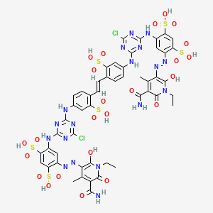 1,3-Benzenedisulfonic acid, 4,4'-(1,2-ethenediylbis((3-sulfo-4,1-phenylene)imino(6-chloro-1,3,5-triazine-4,2-diyl)imino))bis(6-((5-(aminocarbonyl)-1-ethyl-1,6-dihydro-2-hydroxy-4-methyl-6-oxo-3-pyridinyl)azo)-