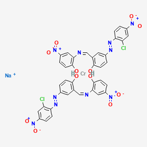 molecular formula C38H24Cl2CrN10NaO12+ B12772425 Sodium bis(4-((2-chloro-4-nitrophenyl)azo)-2-(((2-hydroxy-5-nitrophenyl)imino)methyl)phenolato(2-))chromate(1-) CAS No. 83804-09-5