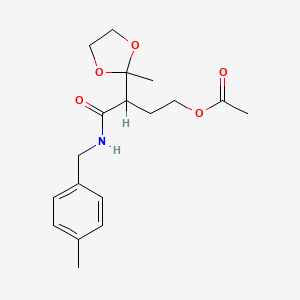 molecular formula C18H25NO5 B12772428 alpha-(2-(Acetyloxy)ethyl)-2-methyl-N-((4-methylphenyl)methyl)-1,3-dioxolane-2-acetamide CAS No. 135726-59-9