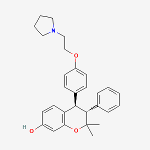 molecular formula C29H33NO3 B12772487 2H-1-Benzopyran-7-ol, 3,4-dihydro-2,2-dimethyl-3-phenyl-4-(4-(2-(1-pyrrolidinyl)ethoxy)-phenyl)-, (E)- CAS No. 84394-36-5