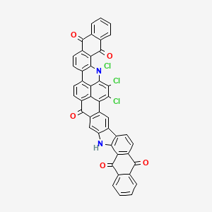 molecular formula C45H17Cl3N2O5 B12772738 42,44,45-trichloro-19,42-diazadodecacyclo[25.18.2.02,22.04,20.05,18.08,17.010,15.024,46.028,41.031,40.033,38.043,47]heptatetraconta-1(45),2(22),3,5(18),6,8(17),10,12,14,20,24(46),25,27(47),28(41),29,31(40),33,35,37,43-icosaene-9,16,23,32,39-pentone CAS No. 99688-45-6