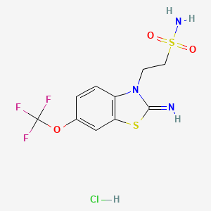 molecular formula C10H11ClF3N3O3S2 B12772747 2-Imino-6-(trifluoromethoxy)-3(2H)-benzothiazoleethanesulfonamide monohydrochloride CAS No. 130997-40-9