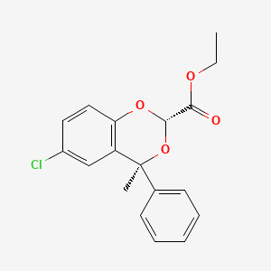 molecular formula C18H17ClO4 B12772786 1,3-Benzodioxan-2-carboxylic acid, 6-chloro-4-methyl-4-phenyl-, ethyl ester, (E)- CAS No. 86616-85-5