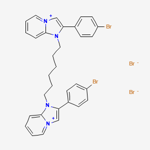 molecular formula C32H30Br4N4 B12772867 1H-Imidazo(1,2-a)pyridin-4-ium, 1,1'-hexamethylenebis(2-(p-bromophenyl)-, dibromide CAS No. 93835-31-5