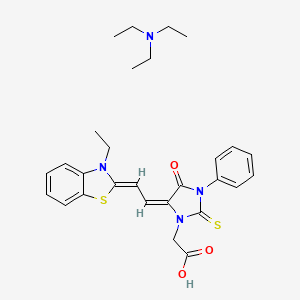 molecular formula C28H34N4O3S2 B12772902 N,N-diethylethanamine;2-[(5E)-5-[(2Z)-2-(3-ethyl-1,3-benzothiazol-2-ylidene)ethylidene]-4-oxo-3-phenyl-2-sulfanylideneimidazolidin-1-yl]acetic acid CAS No. 108797-81-5