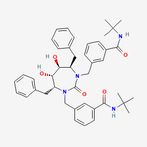 molecular formula C43H52N4O5 B12772941 Benzamide, 3,3'-(((4R,5S,6S,7R)-tetrahydro-5,6-dihydroxy-2-oxo-4,7-bis(phenylmethyl)-1H-1,3-diazepine-1,3(2H)-diyl)bis(methylene))bis(N-(1,1-dimethylethyl)- CAS No. 183860-44-8