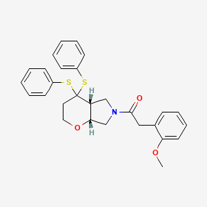 molecular formula C28H29NO3S2 B12772942 Thiopyrano(2,3-c)pyrrole, octahydro-4,4-diphenyl-6-((2-methoxyphenyl)acetyl)-, cis-(+-)- CAS No. 146674-56-8