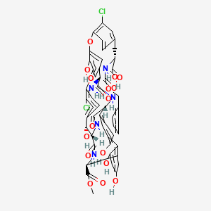 molecular formula C51H43Cl2N5O16 B12773041 Glycine, (2R)-2-(3-(4-((2R)-2-carboxy-2-(((phenylmethoxy)carbonyl)amino)ethyl)-2-chlorophenoxy)-4,5-dihydroxyphenyl)glycylglycyl-(betaR)-3-chloro-beta-hydroxy-L-tyrosyl-, 4-methyl ester, cyclic (15-34)-ether,cyclic 22,42-(4,6,6'-trihydroxy(1,1'-biphenyl)-3',2-diyl) deriv., (2(2R),4(2S))- CAS No. 164515-57-5